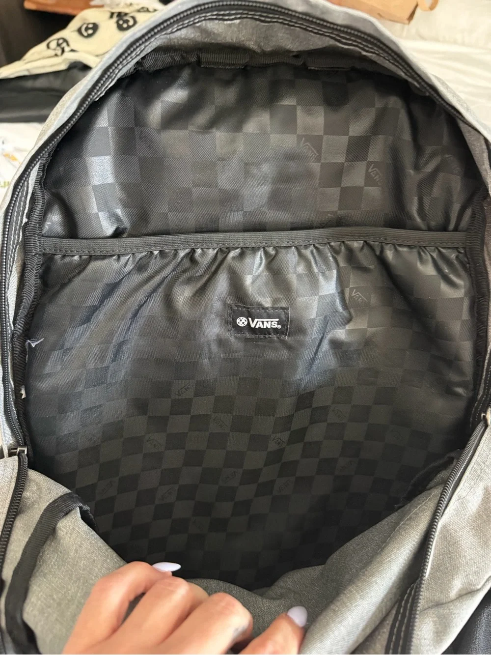Vans Gray Backpack Laptop Sleeve Checkered Lining NWOT